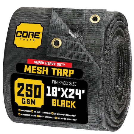 Core Tarps Mesh Tarp, 18X24 ft, Black, Polyethylene CT-801-18X24